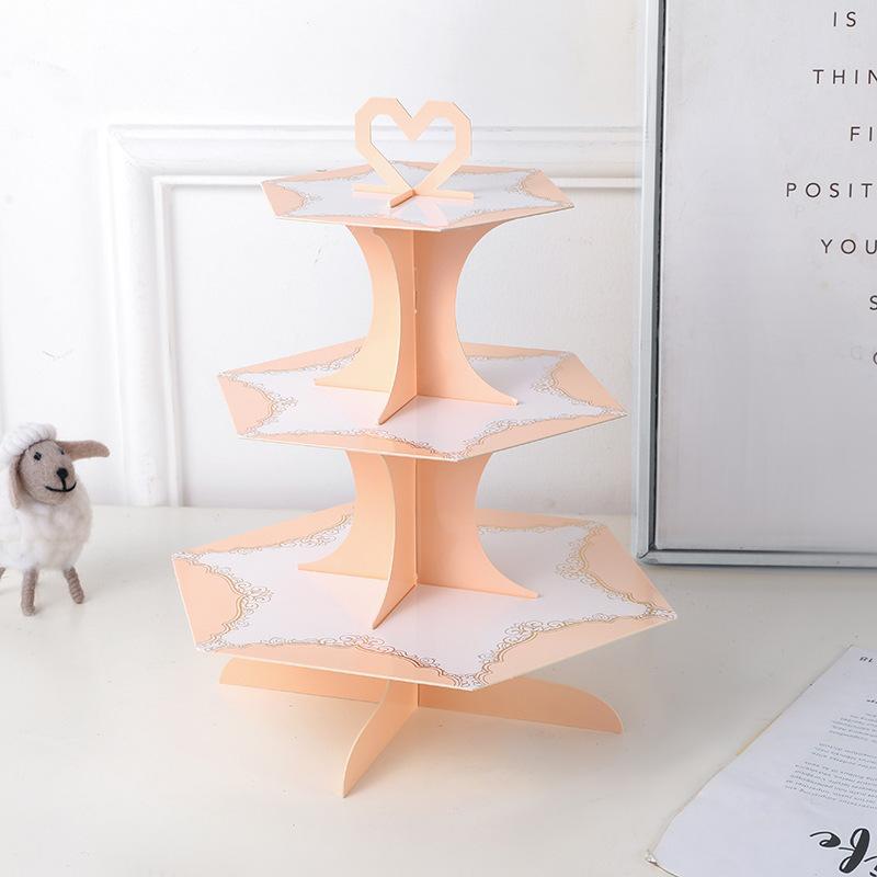 Складная трехъярусная бумажная подставка для торта, товары для дня рождения, десертный стол, украшение для торта, цветная подставка для кексов