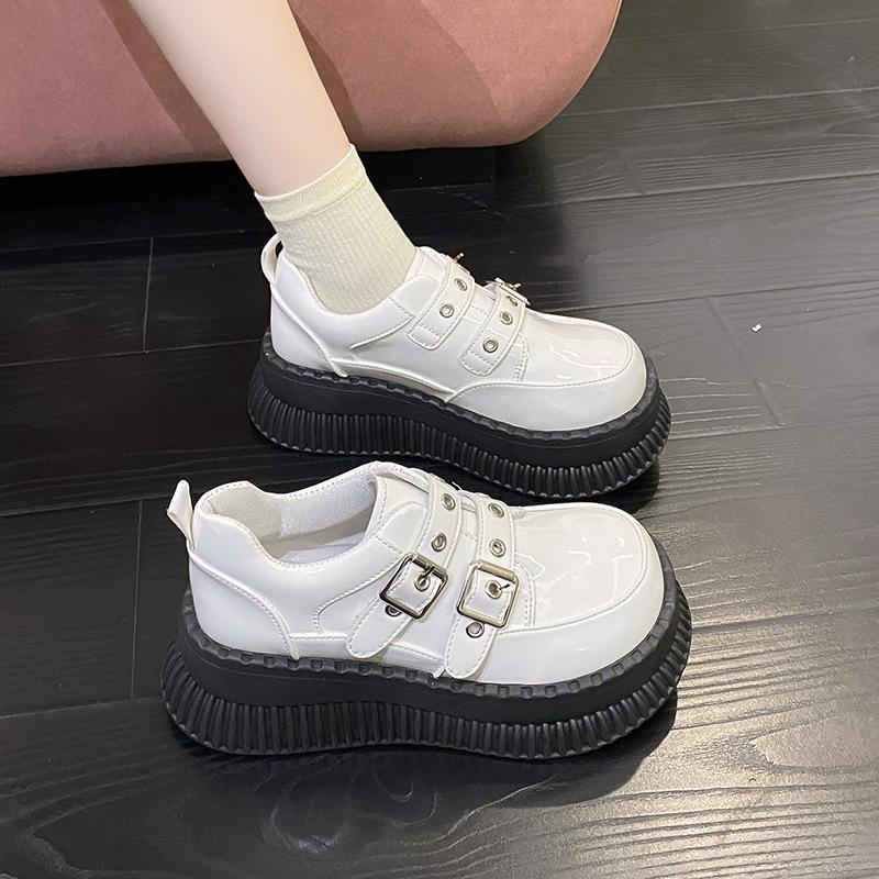2025 летние новые туфли на платформе женские универсальные туфли в британском стиле с небольшим кожаным каблуком-буфом, увеличивающие рост женские туфли