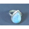 Natural Blue Larimar Solid 925 Sterling Silver Handmade Pear Ring Size US-9 MK-24
