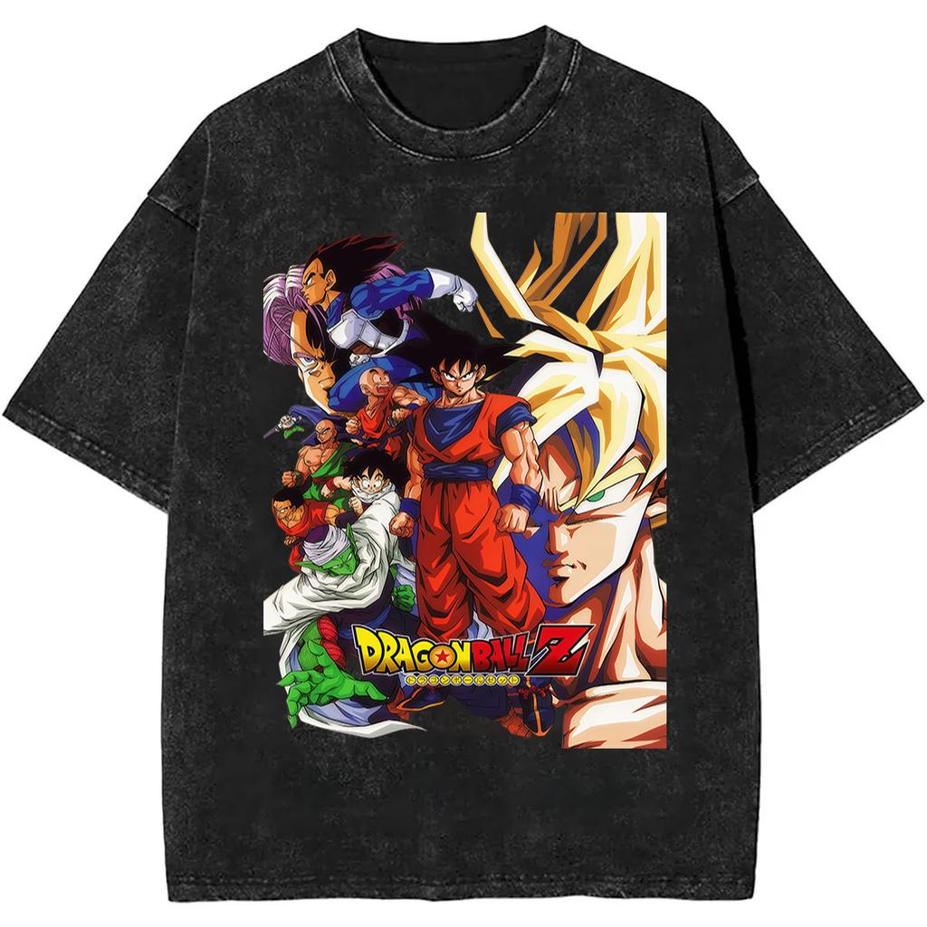2026 Summer Dragon Ball Nostalgic Men Washed T-Shirt 100% Cotton Heavyweight Retro Street Style Oversized Unisex Classic Top