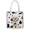 Simple Cute Bear Handbag Ladies Fashion Commuter Canvas Bag Cubic Bear Decoration Canvas Material