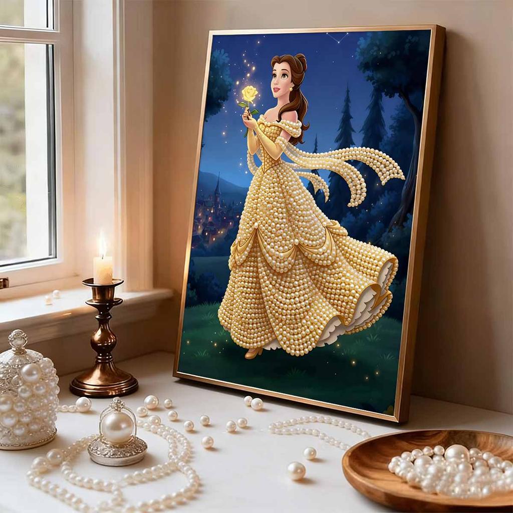 Disney Жемчужная живопись Белль Золотое платье Роза Творческое искусство Изысканный пейзаж Сверкающая живопись Ремесло Настенное украшение для дома DIY Ручная работа Подарок