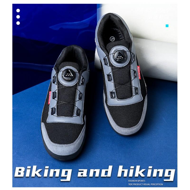 Mens Mountain Bike Cycling Shoes Flat Sole Stiff Rubber Outsole Breathable MTB Clipless Pedal