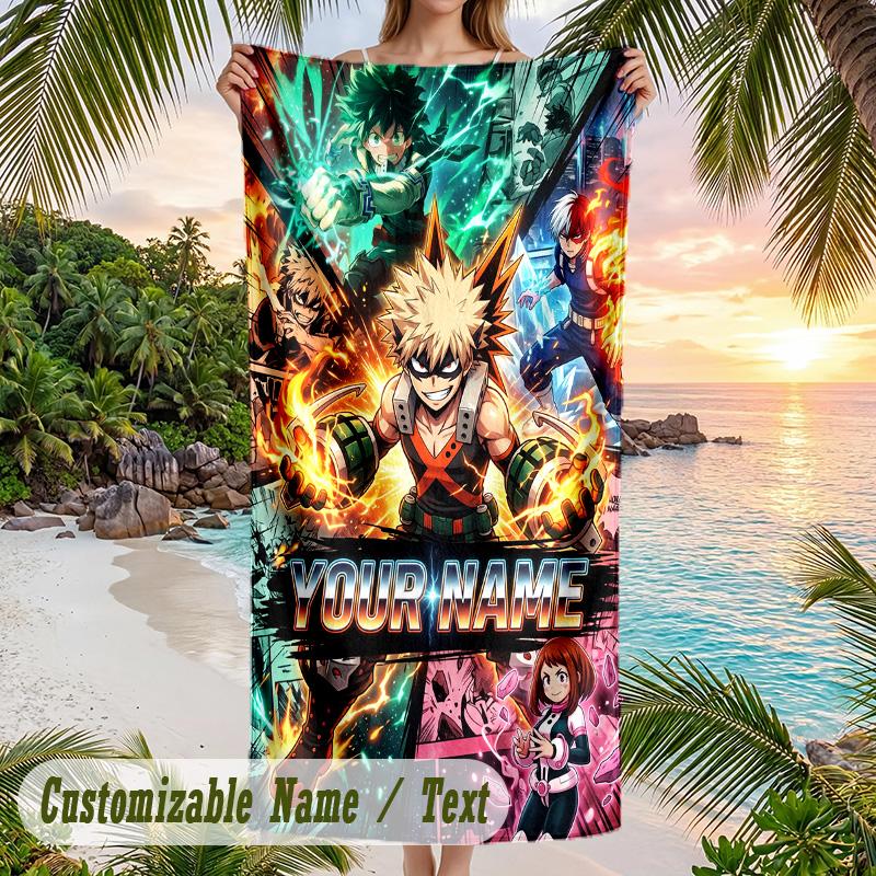 My Hero Academia Beach Towel, Personalized Custom Name Text, Quick Dry Large Absorbent Towel For Beach Pool