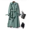 Осень-зима Женский Тренчкот Отложной Воротник Однотонный Двубортный с Поясом Средней Длины Свободный Термобелье С Длинными Рукавами Для Езды На Работу И Свидания