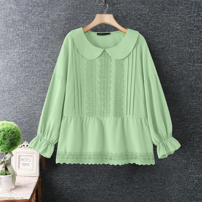 ZANZEA Женские повседневные кружевные лацканы с длинным рукавом блузки