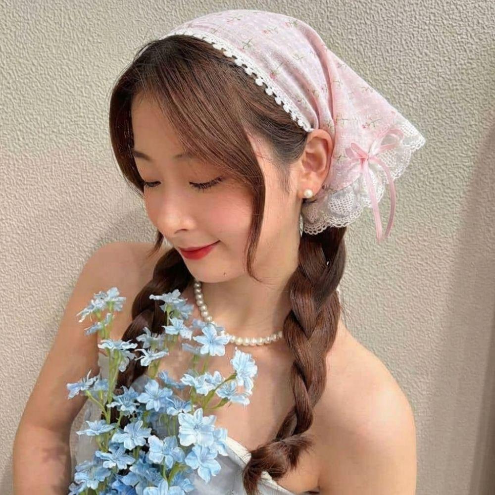 Seersucker Hair Scarf Bowknot Headband Turban Sweet Beach Vacation Hair Accessories for Girl Women