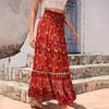 Макси-юбка с цветочным принтом в стиле бохо для женщин, эластичная юбка трапециевидной формы с высокой талией и большим подолом для женщин