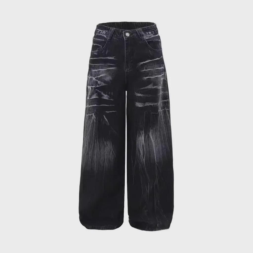 Унисекс-американские уличные модные прямые джинсы с эффектом потертости - модные свободные широкие брюки из денима