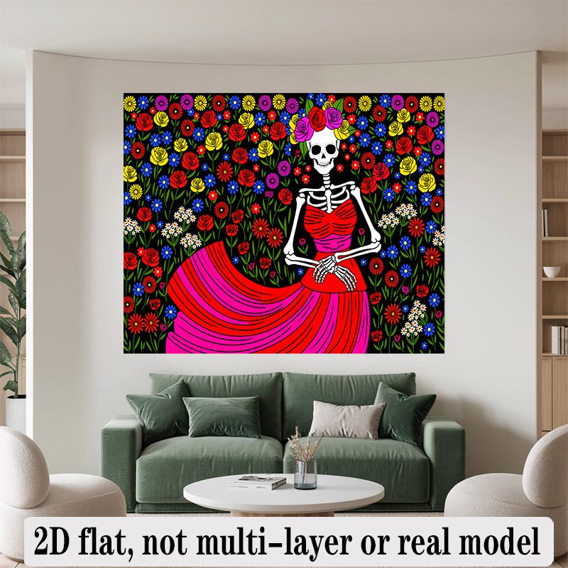 Happy Birthday Backdrop Floral Skeleton Dress Polyester Party Wall Decor