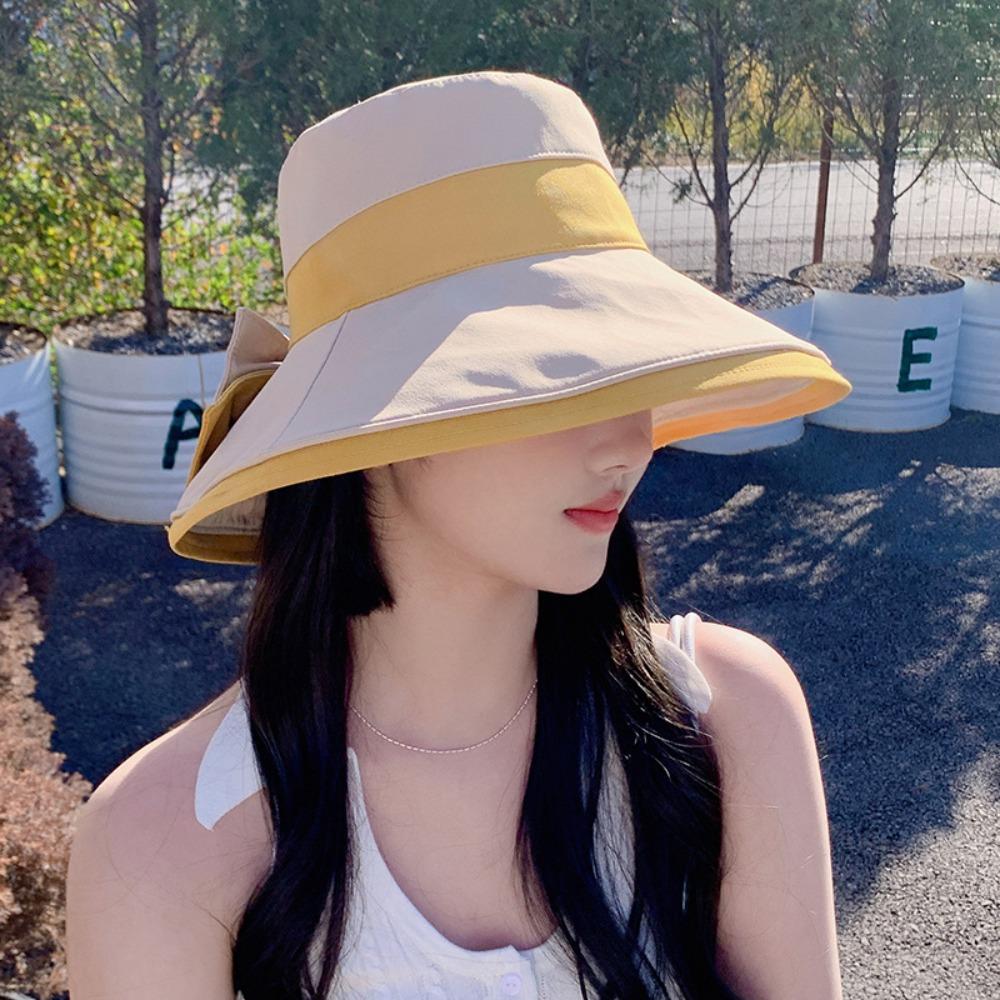Korean Style Sunscreen Fisherman Hat Sun Protection Bow Bucket Hat Sweet Wide Brim Sun Hat Travel