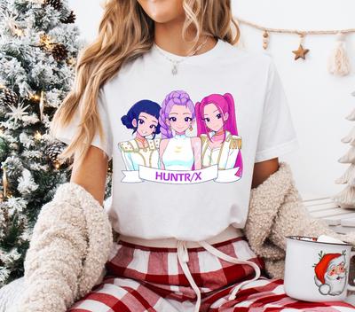 Kpop Охотники на демонов Женская футболка Huntrix Girl Футболка Kpop Идол Группа Футболка Мира Руми Джои Футболка Мерч Охотников на демонов Подарок