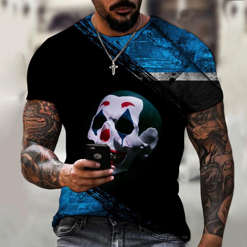 Летняя модная повседневная мужская футболка с ужасным черепом и 3D принтом, детские футболки с круглым вырезом и короткими рукавами, крутая уличная одежда, топы большого размера