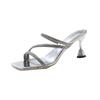 Rhinestone High-heeled Slippers for Women's Summer Outer Wear Fashion 2025 New Models with Skirts, Fitting Room Stiletto with Slippers