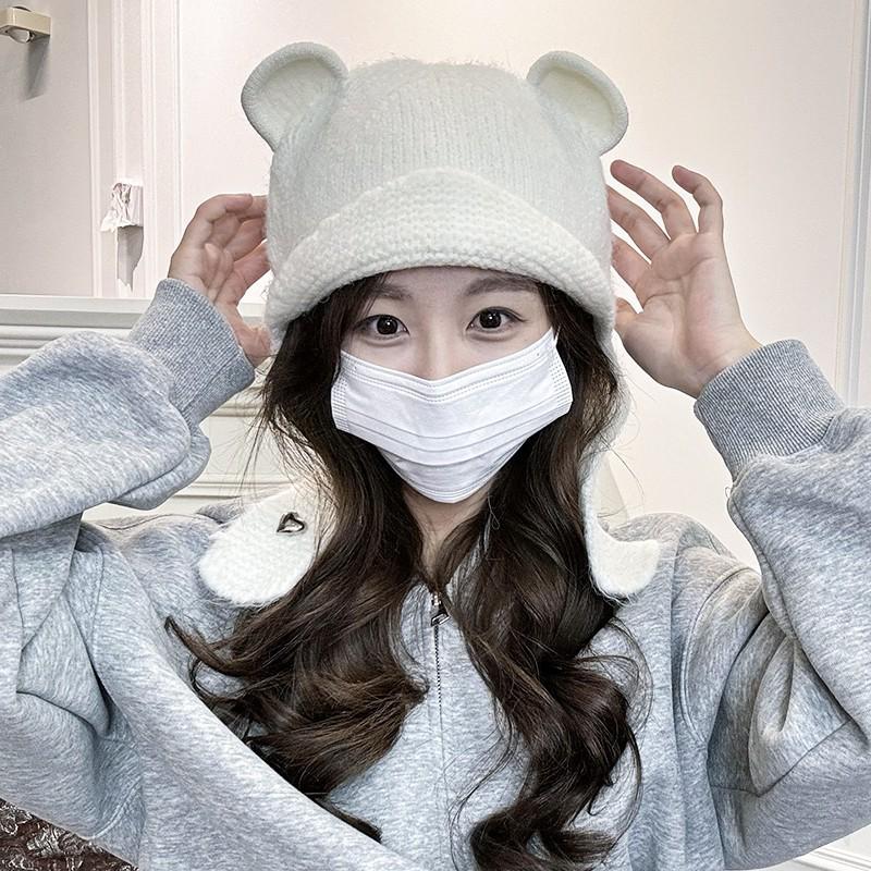 2024 женская симпатичная шерстяная шапка с маленьким лицом - уютная вязаная шапка Lei Feng для защиты ушей на осень/зиму