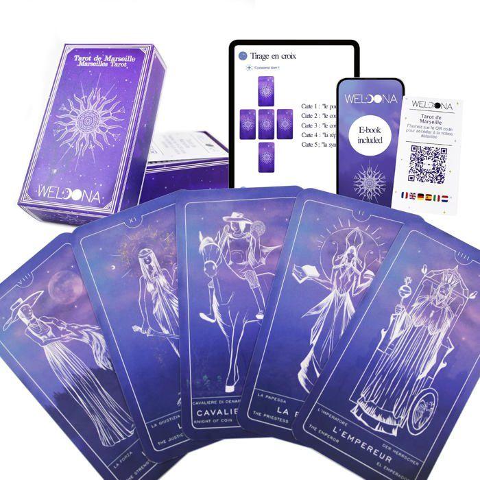 WELOONA Tarot de Marseille 78 Cartes - Jeu Divinatoire Complet - 22 Arcanes Majeurs & 56 Mineurs - Idée Cadeau