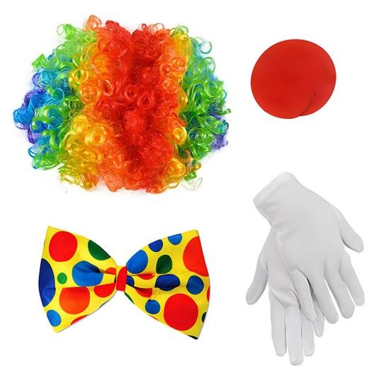 Halloween Clown Cosplay Costume Kit Wig Red Nose Gloves Vest Tie Shoe Men Women Adults Party Stage Performance Clown Dress-up Prop Clothes Accessories