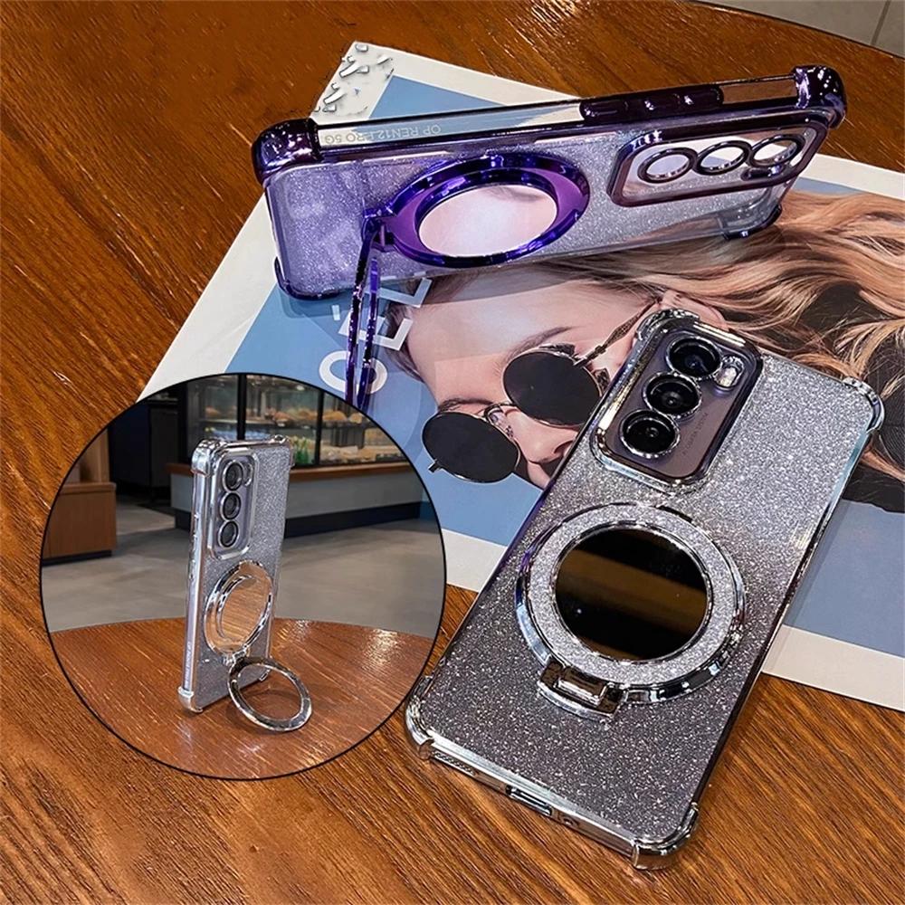 Блестящий чехол-подставка-зеркало для Samsung S25 FE S24 Ultra S23 S22 Plus A17 A07 A56 A36 A53 A55 A16 A15 Роскошная накладка