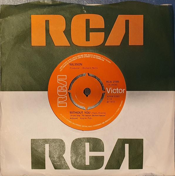 7-дюймовая пластинка HARRY NILSSON Without You RCA2165 RCA Victor 1972 UK Rock Б/у