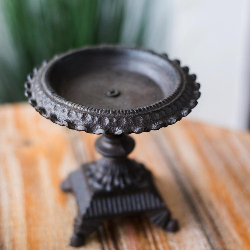 5.12in Vintage Pillar Candle Stand Iron Ornate Iron Candlestick Fireplace Mantel Decor