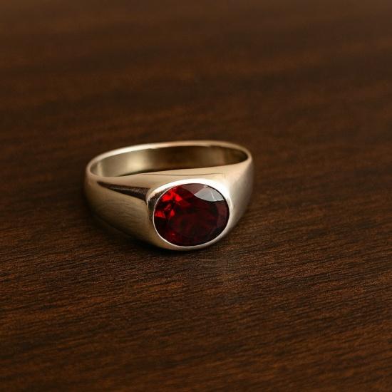 Red Garnet Signet Ring, 925 Sterling Solid Silver, Handcrafted Oval Cut Gemstone Jewelry for Men's