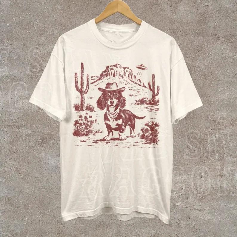 Cowboy Dachshund UFO Shirt Western Dog Tee Vintage Funny Dog Lover