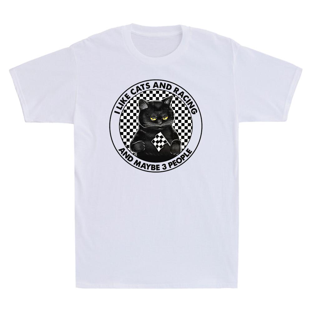 I Like Cats And Racing And Maybe 3 People Vintage Men Short Sleeve T-shirt Tee