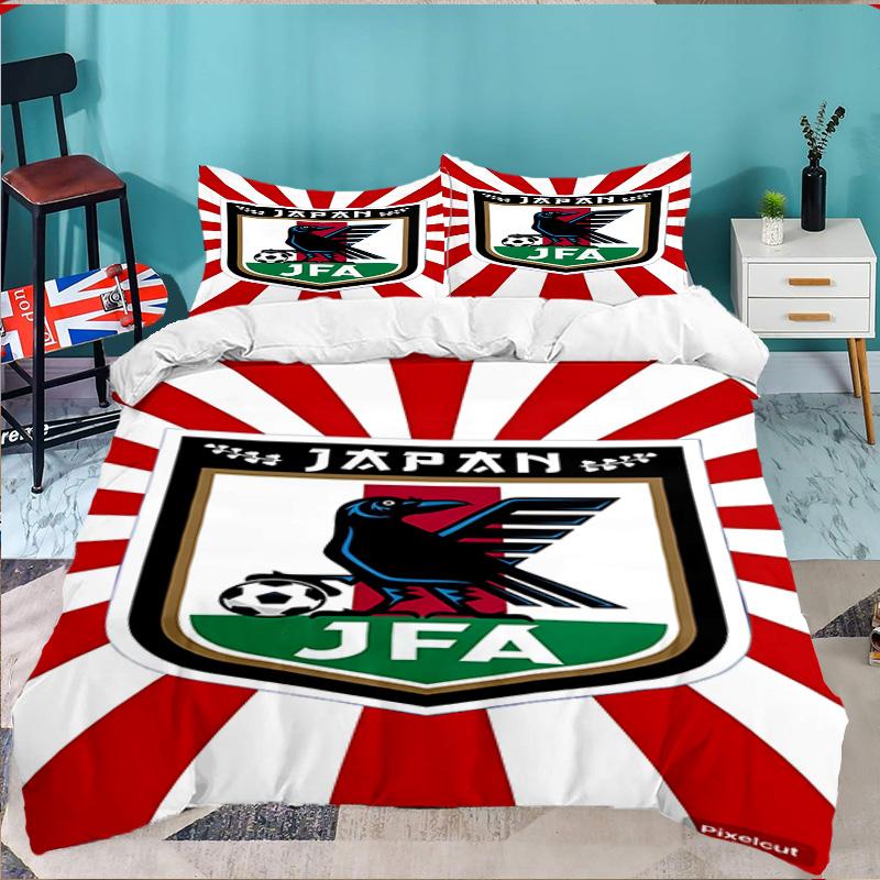 Japan Football Association Emblem 3PCS Bedding set,Ideal for 1pc Duvet Cover And 2pcs Pillowcases Perfect for Fan gift,Ideal for Bedroom, Dormitory