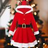 Милая рождественская одежда для женщин и девочек, Рождественские рога лося, красное платье с капюшоном и поясом, Рождественский косплей, вечерний костюм, модный детский костюм