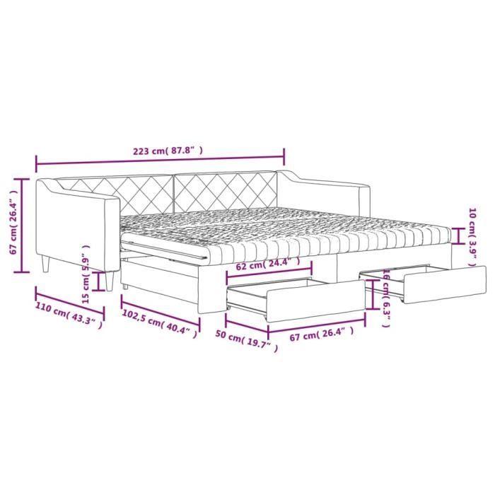 VidaXL Daybed with Trundle and Drawers Cream 100x200 Cm Fabric 3197489