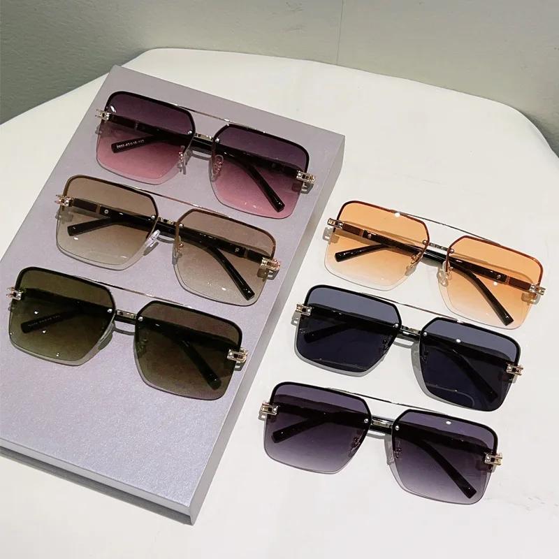 y2k Half Frame Luxury Designer Square Sun Glasses Women For Men Female Vintage Punk Metal Outdoor Driving Sun Glasses UV400