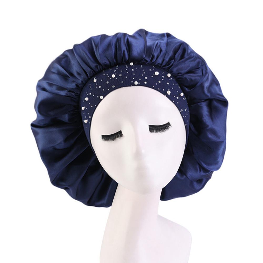 Satin Sleep Cap Rhinestone Bonnet Women Hat Night Hair Care Salon Shower Headband