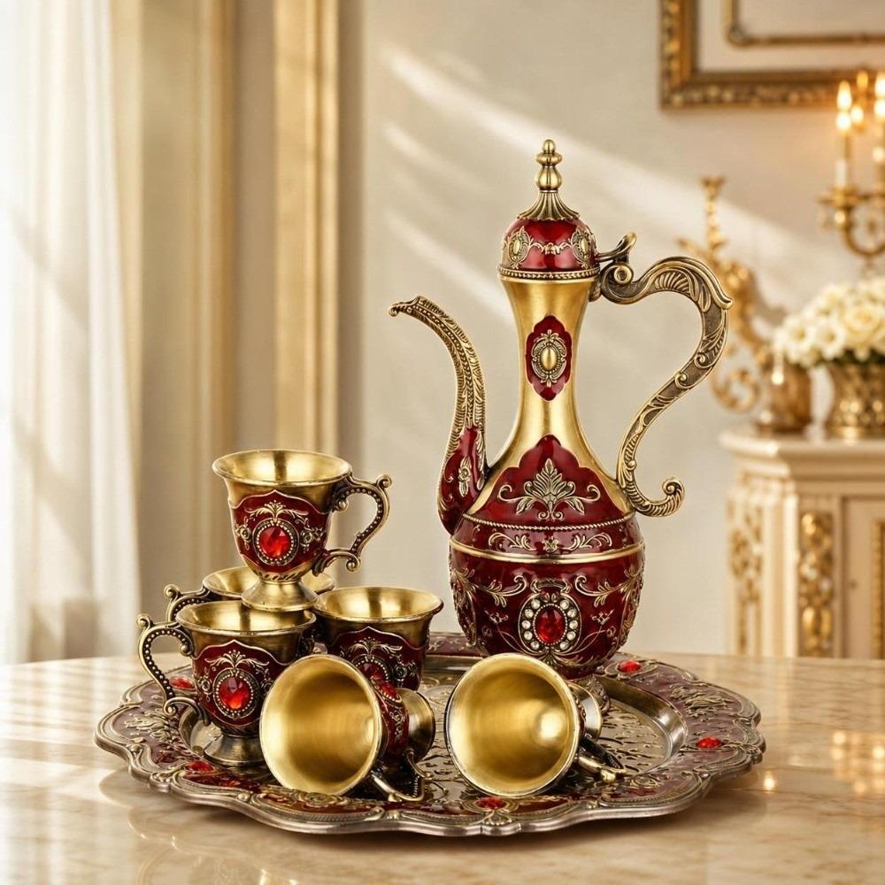 Multifunctional Turkish Tea Set Metal Vintage Wine Set Serving Tea Set Teapot Kit Home