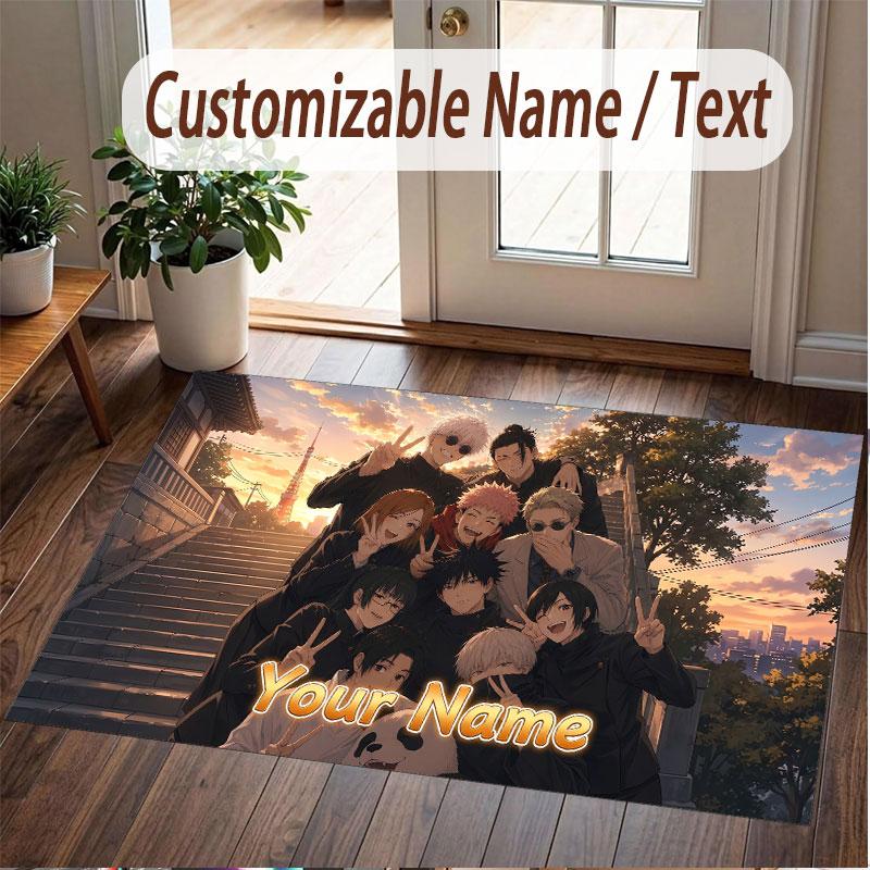 Custom Name Crystal Velvet Rug,Jujutsu Kaisen Comfortable Anti Slip Floor Mat For Room Decoration