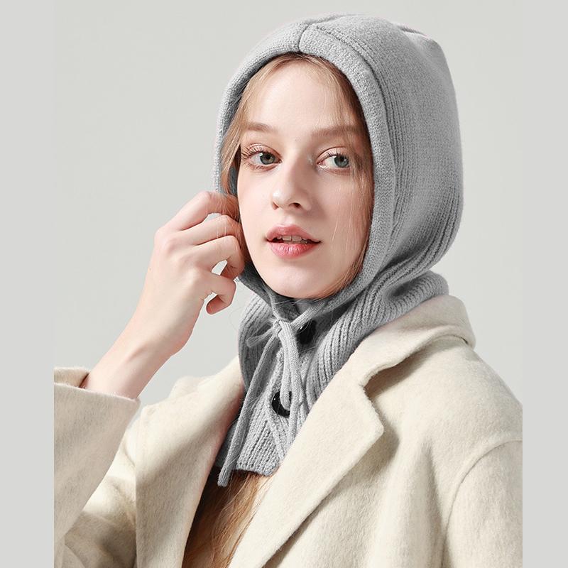 1 шт. однотонный вязаный капюшон с интегрированным шарфом-шапкой для улицы