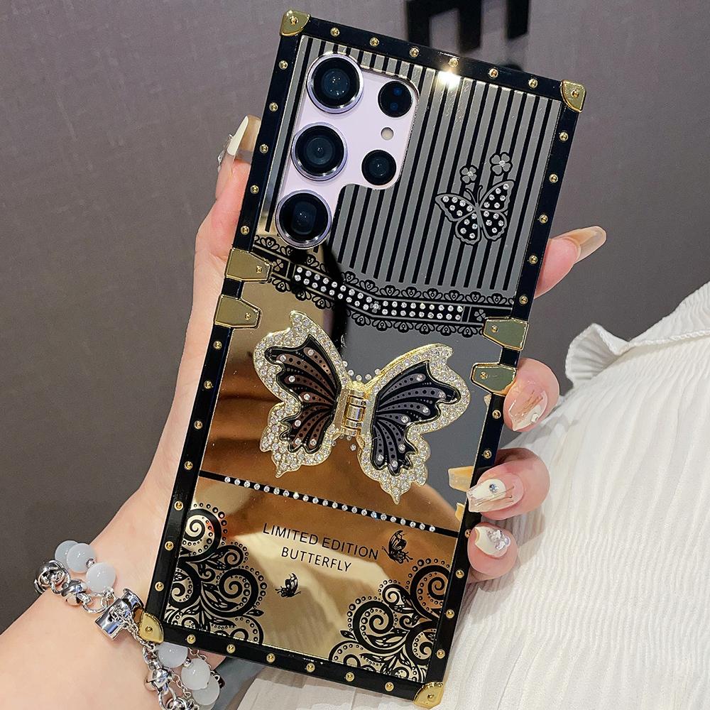 Роскошный чехол для телефона с бриллиантами и кронштейном-бабочкой для Samsung S24 Ultra S23 Plus S22 S21 A24 A73 A72 A54 5G A53 A34 A32 A22 A13