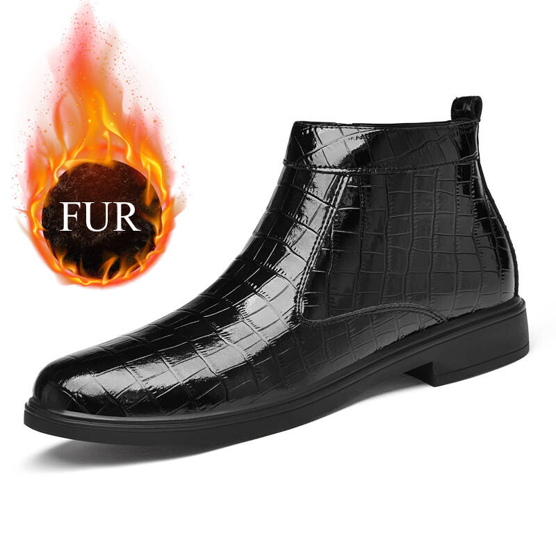 Осенние мужские модные и удобные повседневные высокие кожаные туфли с боковой молнией Зимние мужские теплые хлопковые туфли Ботинки Челси