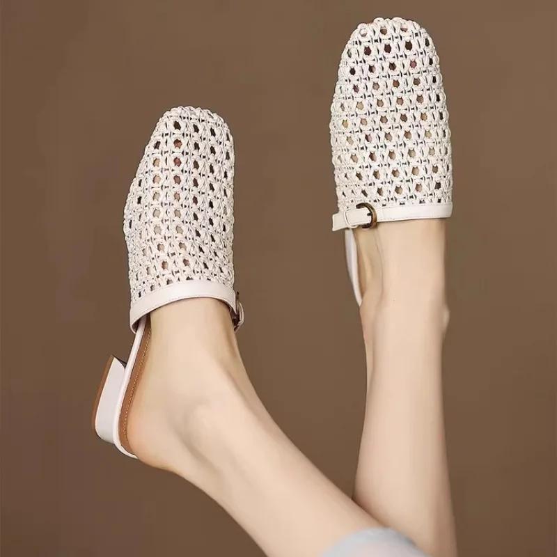 2025 Сетчатые туфли-тапочки с вырезами, дышащие, с закрытой пяткой, летние, новые, с круглым носком, закрывающие стопу, нескользящие, износостойкие