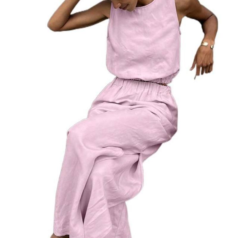 Горячая Распродажа Хлопково-Льняной Однотонный Комплект Весна Лето Повседневный Женский Жилет С Разрезами Длинные Брюки Костюм-Двойка