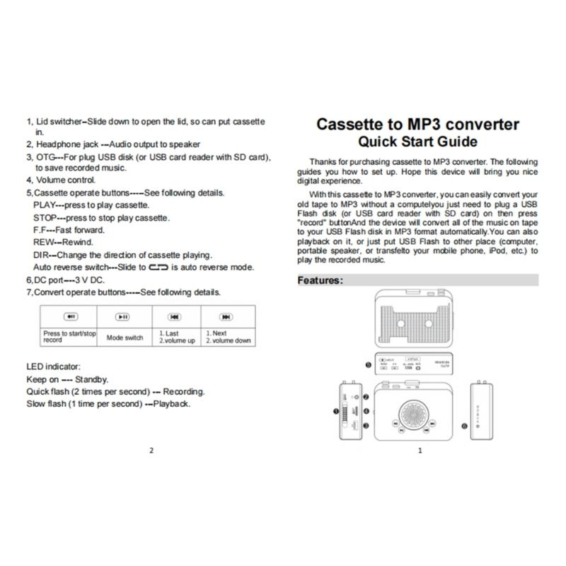 Конвертер кассет в MP3 с функцией upgrades, напрямую сохраняет звуки на USB-флешку, со встроенным динамиком для воспроизведения в реальном времени