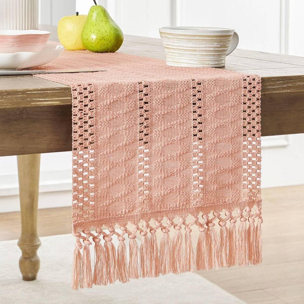 American Style Festival Dining Table Cover Solid Color Tablecloth Boho Table Runner Christmas