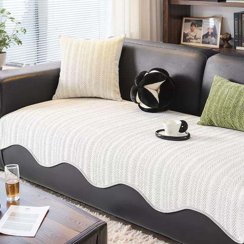Premium Leather Sofa Cushion Autumn And Winter Plush New Four-Season Universal Fixed Non-Slip Straight Row Seat Cushion Cover