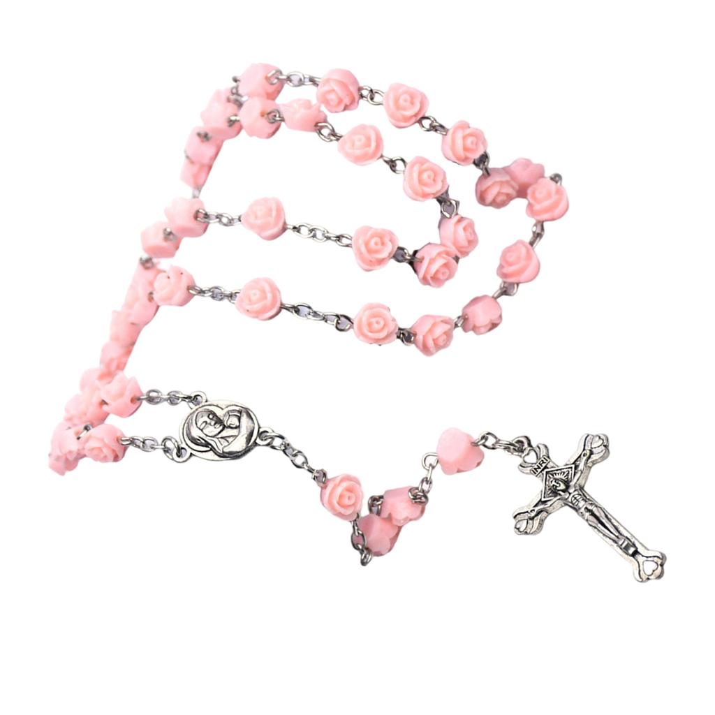 Элегантные бусины в виде розовых цветов, ожерелье-розарий с детально проработанным кулоном в виде крестов для молитвы, религиозная шейная цепочка и для повседневной носки