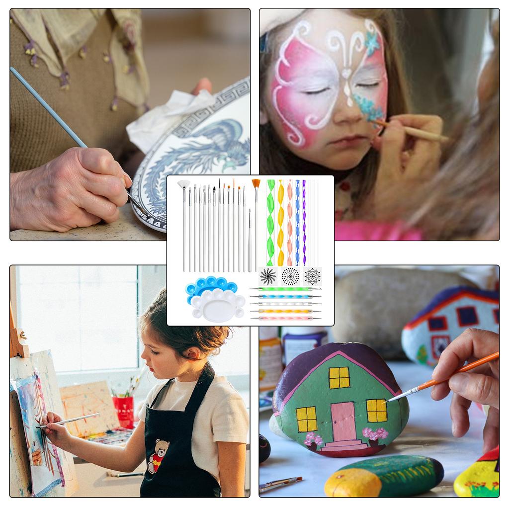 Набор из 33 инструментов для нанесения точек на мандалу с трафаретами для рисования, кистью, поддоном для краски для холста, камня, рисования ногтей