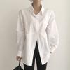 Chic Simple Lapel Irregular Loose Casual Blouses Women Loose Solid Puff Sleeve Shirt Tops for Women Single Breasted Elegant Office Ladies Shirts 26084