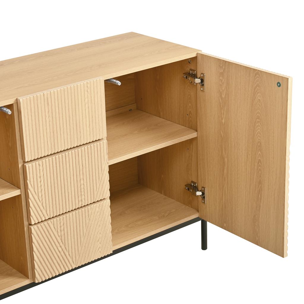 Modern Sideboard with Geometric Structure, Double Doors, Middle Drawer, Multifunctional Storage Cabinet for Living/Dining Room