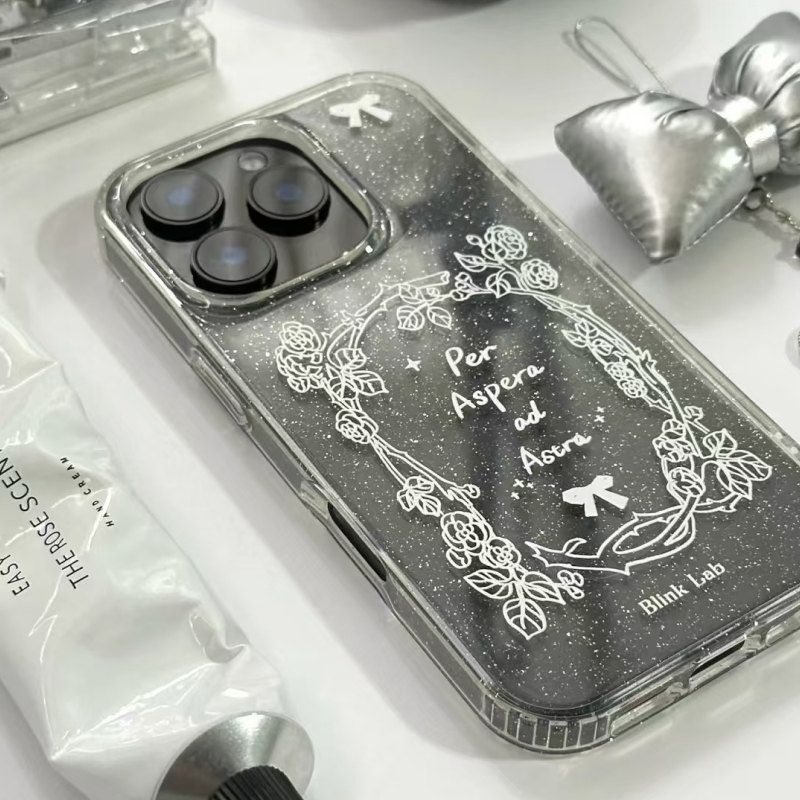 Rose English Glitter Shell Suitable for IPhone16 15pro Protective Case Apple Phone Case 13 12 Soft Shell 14