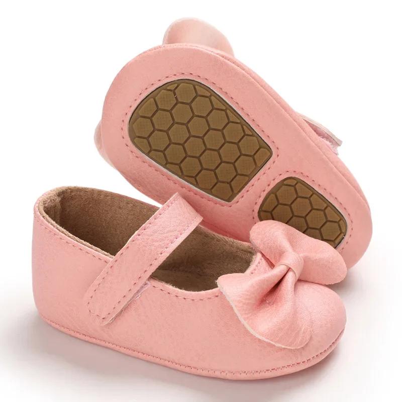 0-18 месяцев обувь принцессы для девочек верх ПУ нескользящая резиновая подошва милый бант нескользящая обувь