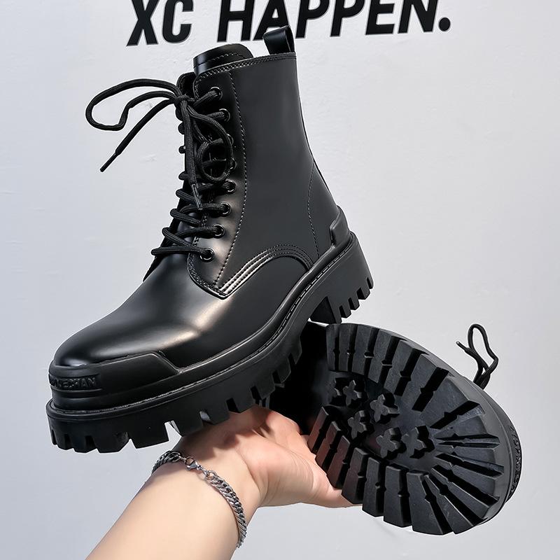 Ботинки Ботинки Мартин Высокие Берцы Британский Стиль Средние Берцы Модная Обувь Инструментальные Весна и Осень Локомотивные Летние Черные Мужские Ботинки 8516-A