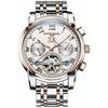 Men's Tourbillon Automatic Mechanical Watch, Silver Stainless Steel, Multi-Function, Blue Watch, Silver/Blue, Rose Gold/White